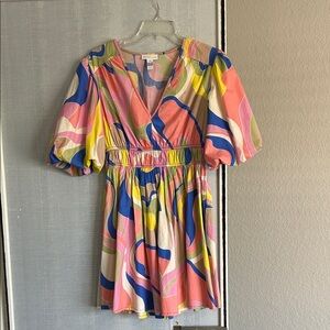 Sincerely Jules Puffed Sleeve Abstract Mini Dress